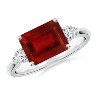 9x7mm AAAA Classic East-West Emerald-Cut Ruby Side Stone Engagement Ring in P950 Platinum