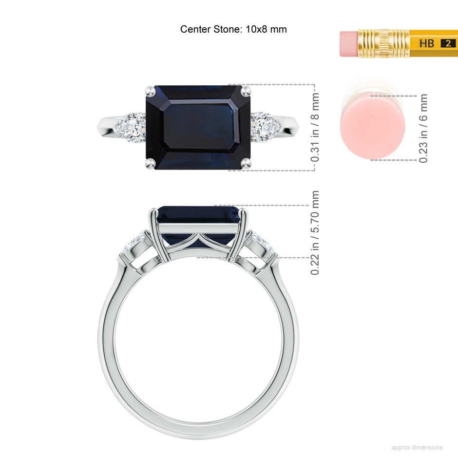 10x8mm A Classic East-West Emerald-Cut Blue Sapphire Side Stone Engagement Ring in White Gold ruler