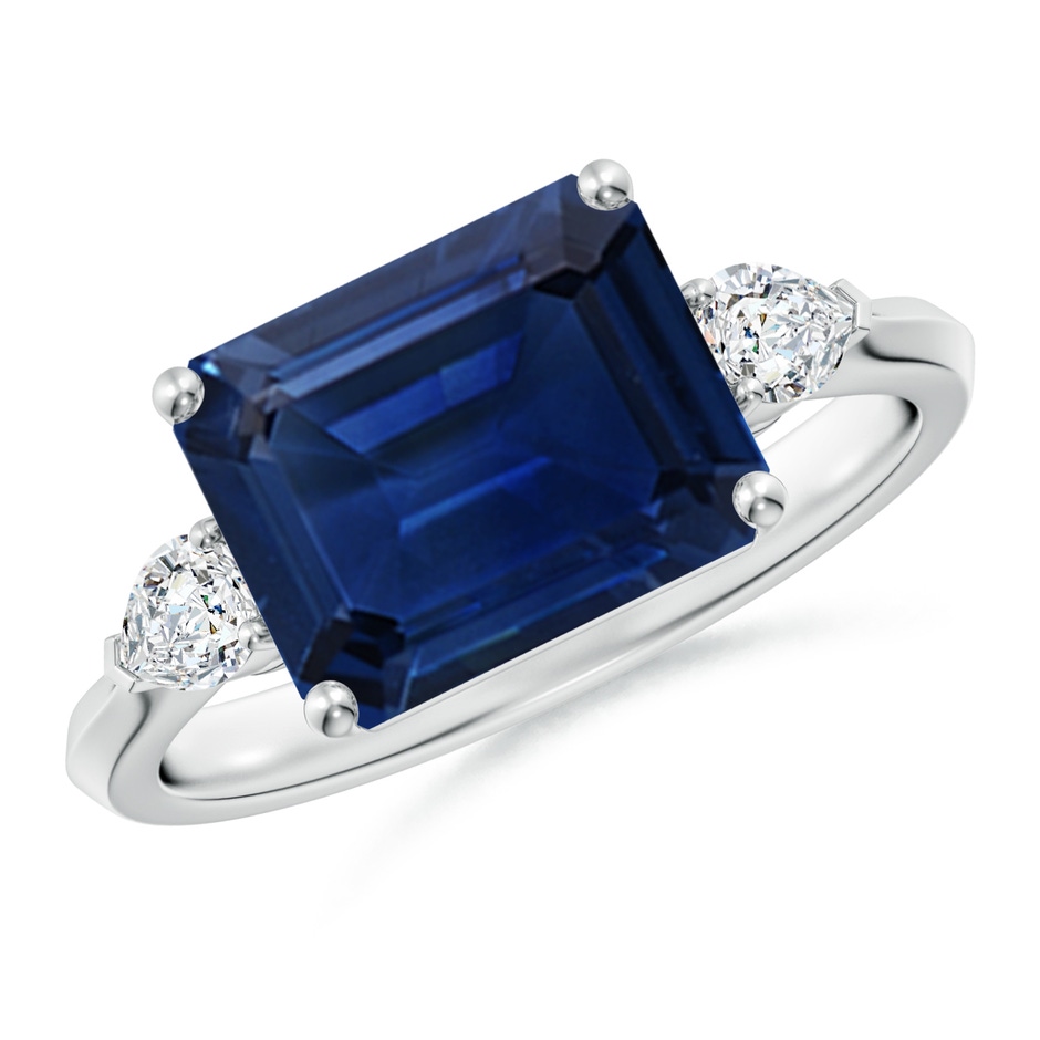 10x8mm AAA Classic East-West Emerald-Cut Blue Sapphire Side Stone Engagement Ring in White Gold 