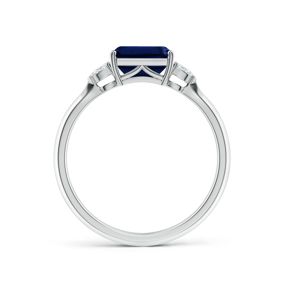 7x5mm AAA Classic East-West Emerald-Cut Blue Sapphire Side Stone Engagement Ring in 18K White Gold side 199
