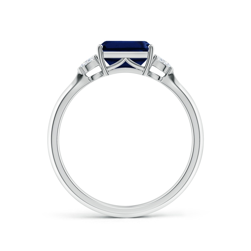 7x5mm AAA Classic East-West Emerald-Cut Blue Sapphire Side Stone Engagement Ring in White Gold - side 199
