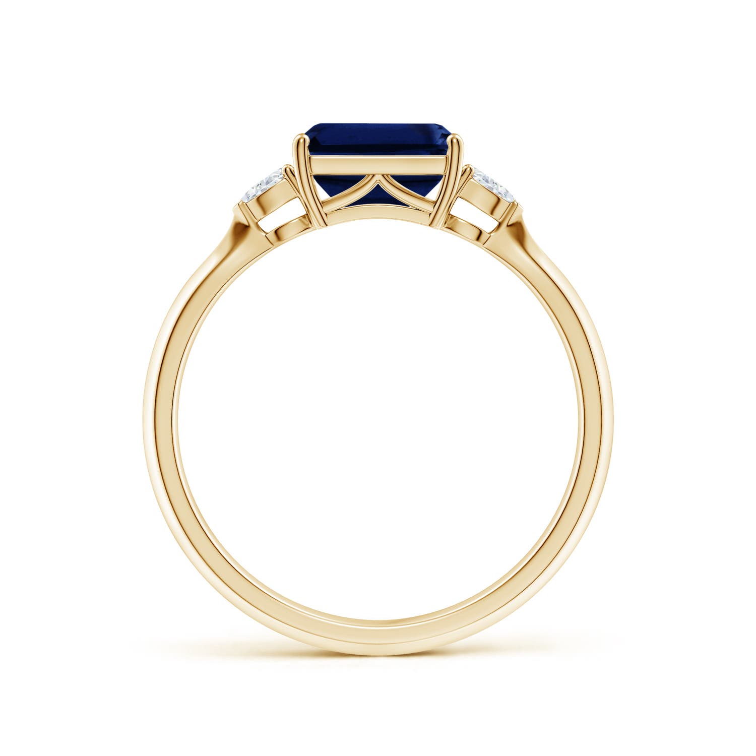 7x5mm AAA Classic East-West Emerald-Cut Blue Sapphire Side Stone Engagement Ring in Yellow Gold
