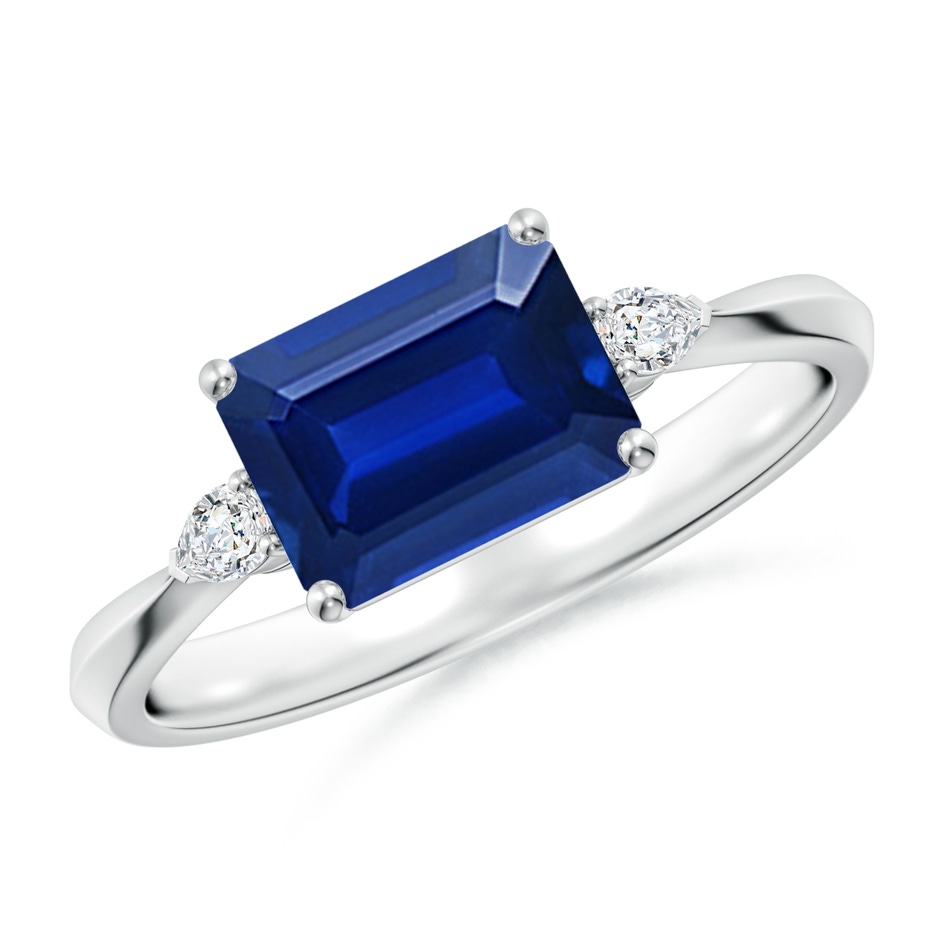 8x6mm AAAA Classic East-West Emerald-Cut Blue Sapphire Side Stone Engagement Ring in P950 Platinum 