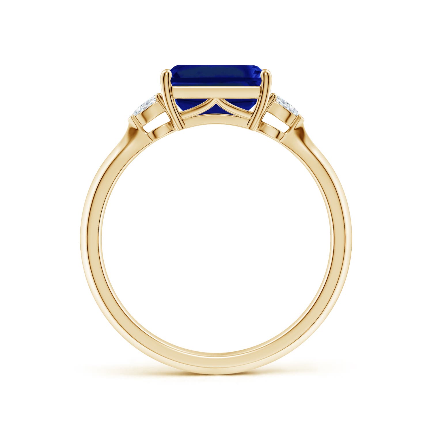 8x6mm AAAA Classic East-West Emerald-Cut Blue Sapphire Side Stone Engagement Ring in Yellow Gold