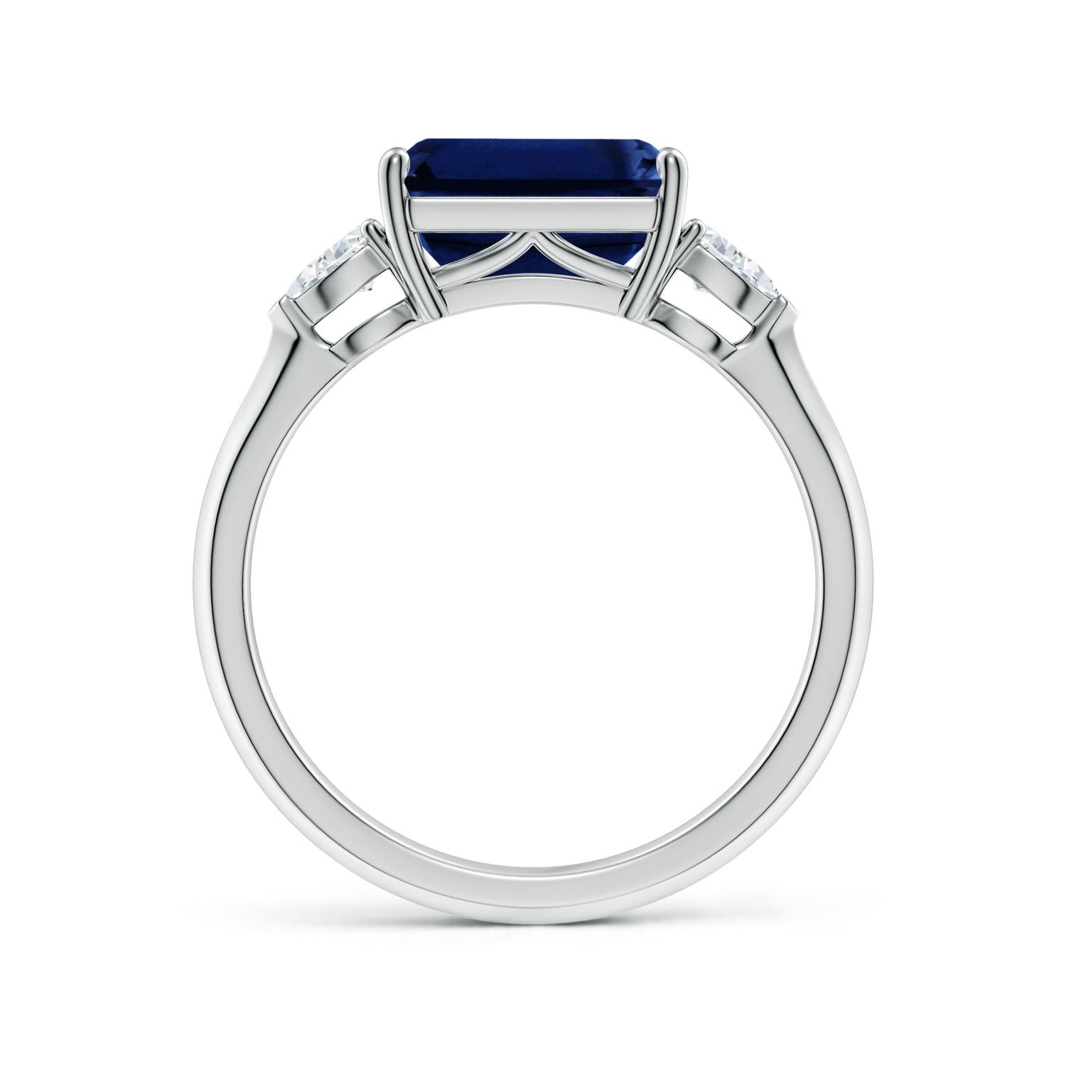 9x7mm AAA Classic East-West Emerald-Cut Blue Sapphire Side Stone Engagement Ring in White Gold