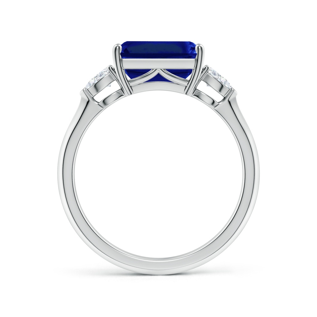 9x7mm Lab-Grown Classic East-West Emerald-Cut Blue Sapphire Side Stone Engagement Ring in White Gold - side 199