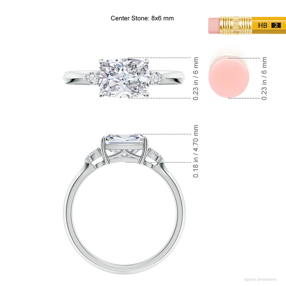 8x6mm HSI2 Classic East-West Cushion Rectangular Diamond Side Stone Engagement Ring in White Gold ruler