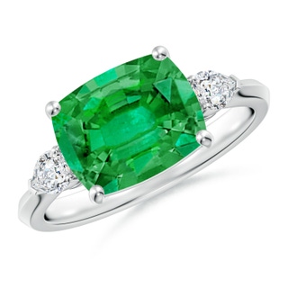 10x8mm AAA Classic East-West Cushion Rectangular Emerald Side Stone Engagement Ring in P950 Platinum