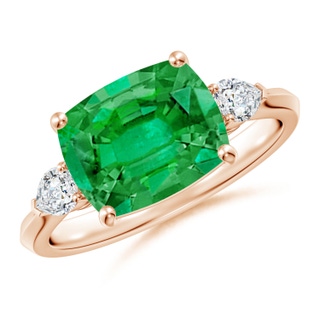 10x8mm AAA Classic East-West Cushion Rectangular Emerald Side Stone Engagement Ring in Rose Gold