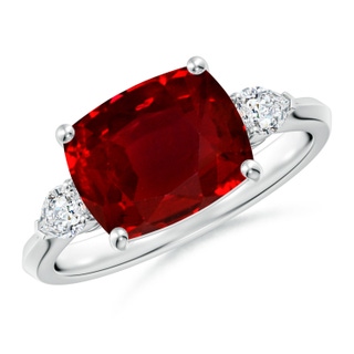 10x8mm AAAA Classic East-West Cushion Rectangular Ruby Side Stone Engagement Ring in P950 Platinum