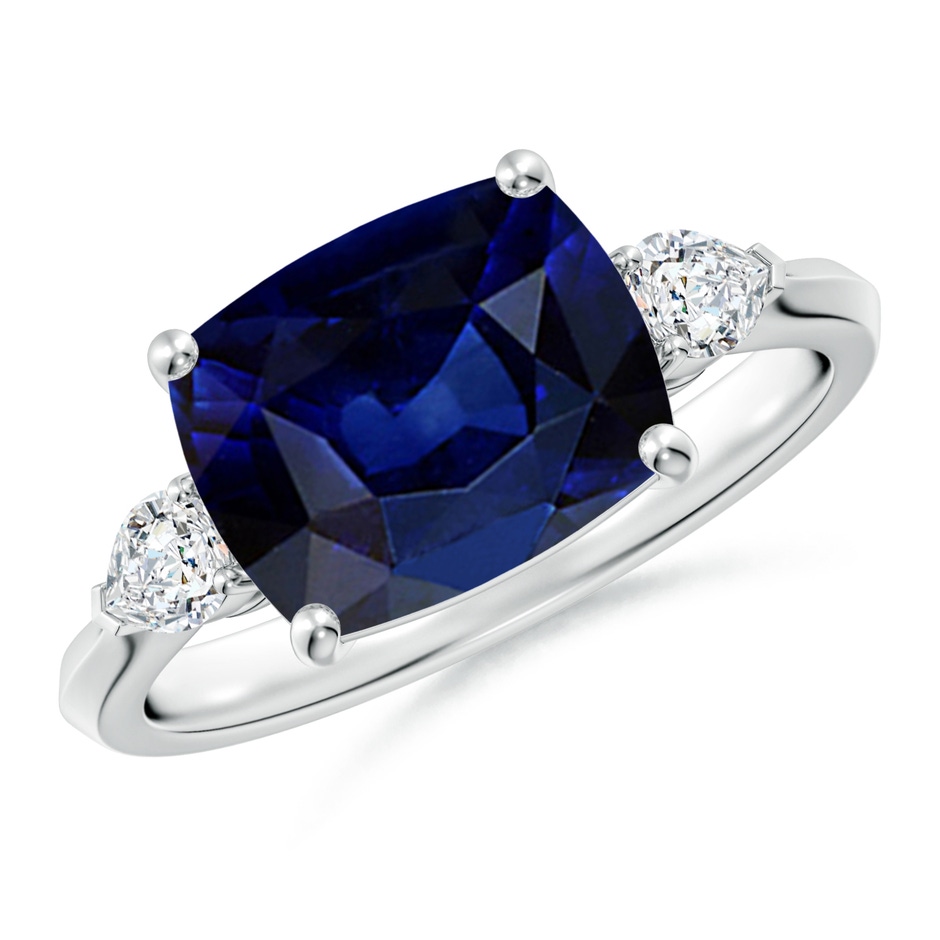 10x8mm AAA Classic East-West Cushion Rectangular Blue Sapphire Side Stone Engagement Ring in White Gold 