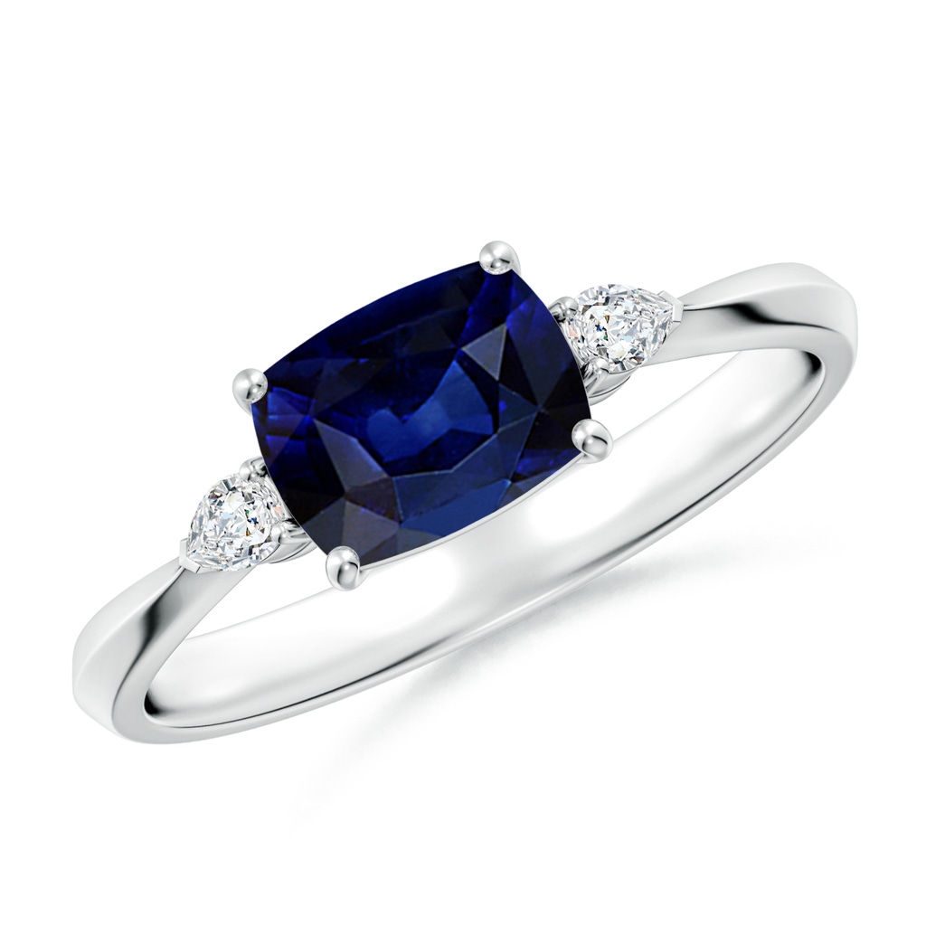7x5mm AAA Classic East-West Cushion Rectangular Blue Sapphire Side Stone Engagement Ring in P950 Platinum