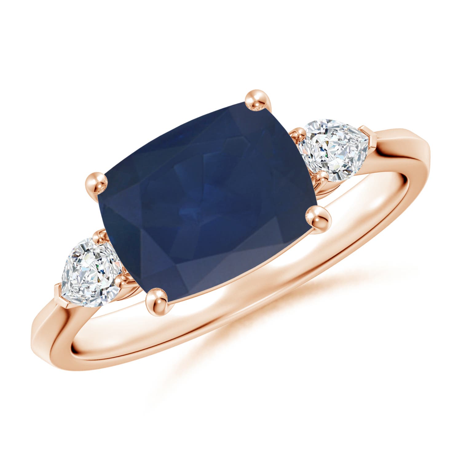 9x7mm A Classic East-West Cushion Rectangular Blue Sapphire Side Stone Engagement Ring in Rose Gold