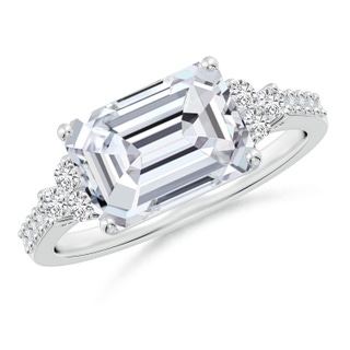 10x7mm HSI2 East-West Emerald-Cut Diamond Side Stone Engagement Ring in P950 Platinum