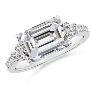 10x7mm IJI1I2 East-West Emerald-Cut Diamond Side Stone Engagement Ring in P950 Platinum