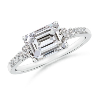 8x6mm IJI1I2 East-West Emerald-Cut Diamond Side Stone Engagement Ring in White Gold