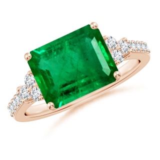 10x8mm AAA East-West Emerald-Cut Emerald Side Stone Engagement Ring in 10K Rose Gold