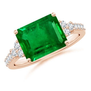 10x8mm AAAA East-West Emerald-Cut Emerald Side Stone Engagement Ring in 18K Rose Gold