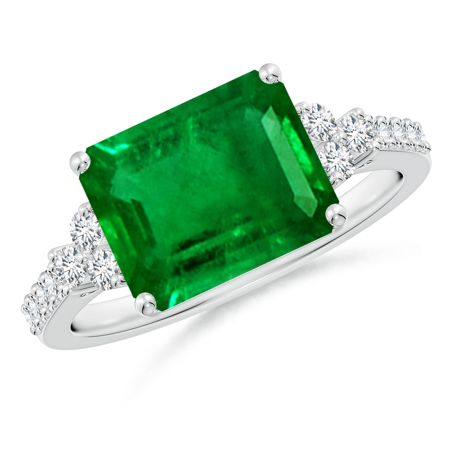 10x8mm AAAA East-West Emerald-Cut Emerald Side Stone Engagement Ring in P950 Platinum 