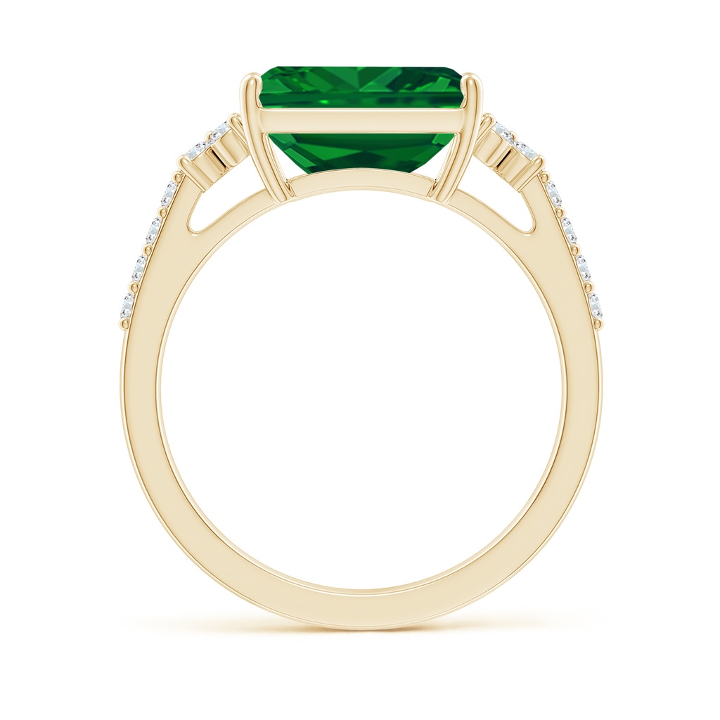 10x8mm AAAA East-West Emerald-Cut Emerald Side Stone Engagement Ring in Yellow Gold - side 199
