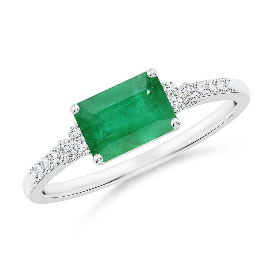 7x5mm A East-West Emerald-Cut Emerald Side Stone Engagement Ring in P950 Platinum 