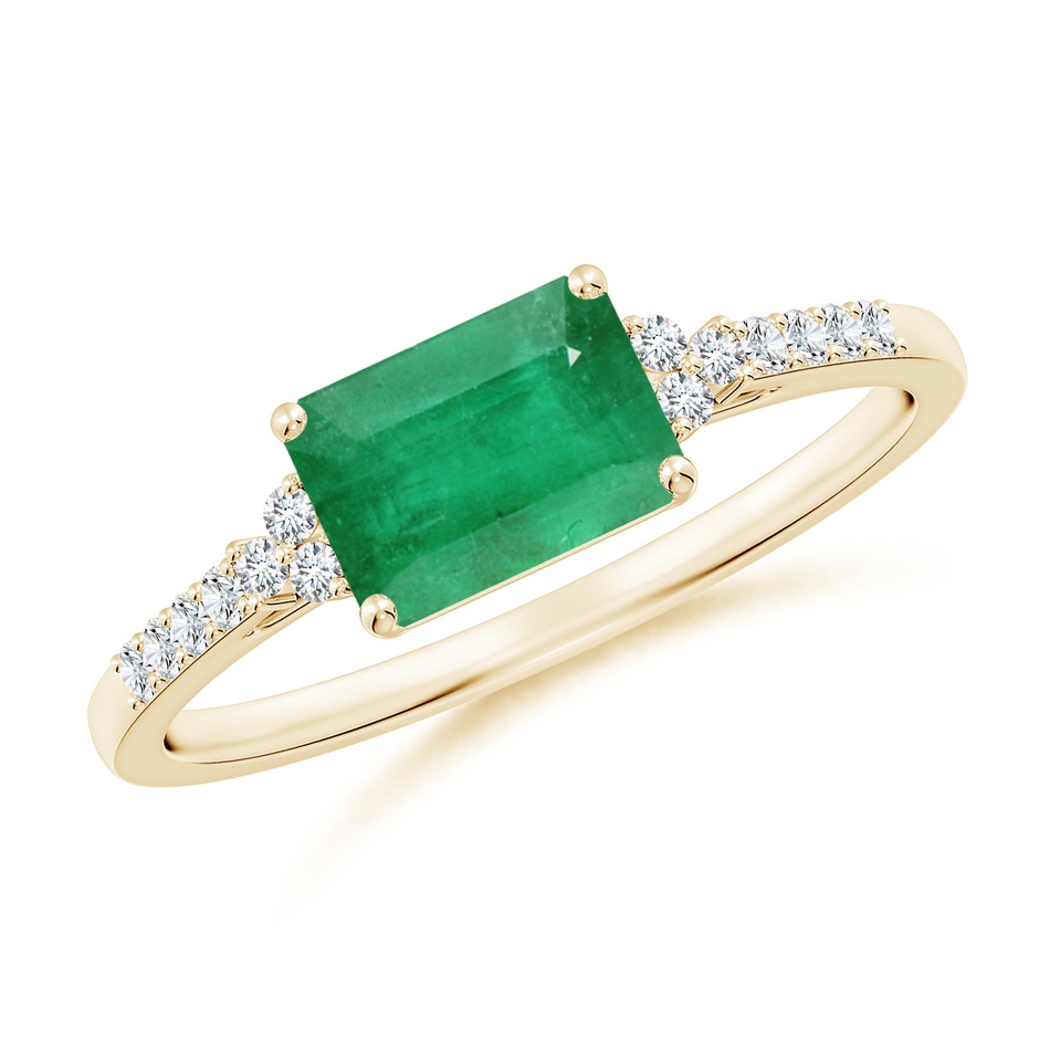 7x5mm A East-West Emerald-Cut Emerald Side Stone Engagement Ring in Yellow Gold 