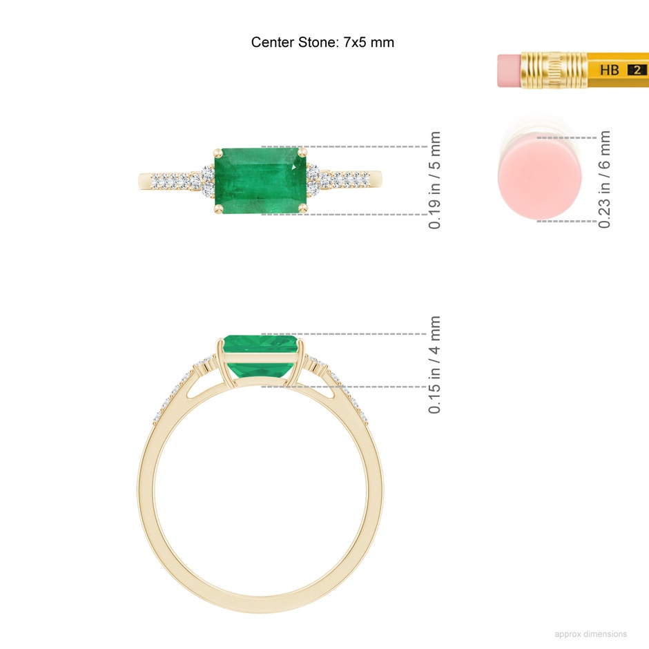7x5mm A East-West Emerald-Cut Emerald Side Stone Engagement Ring in Yellow Gold ruler