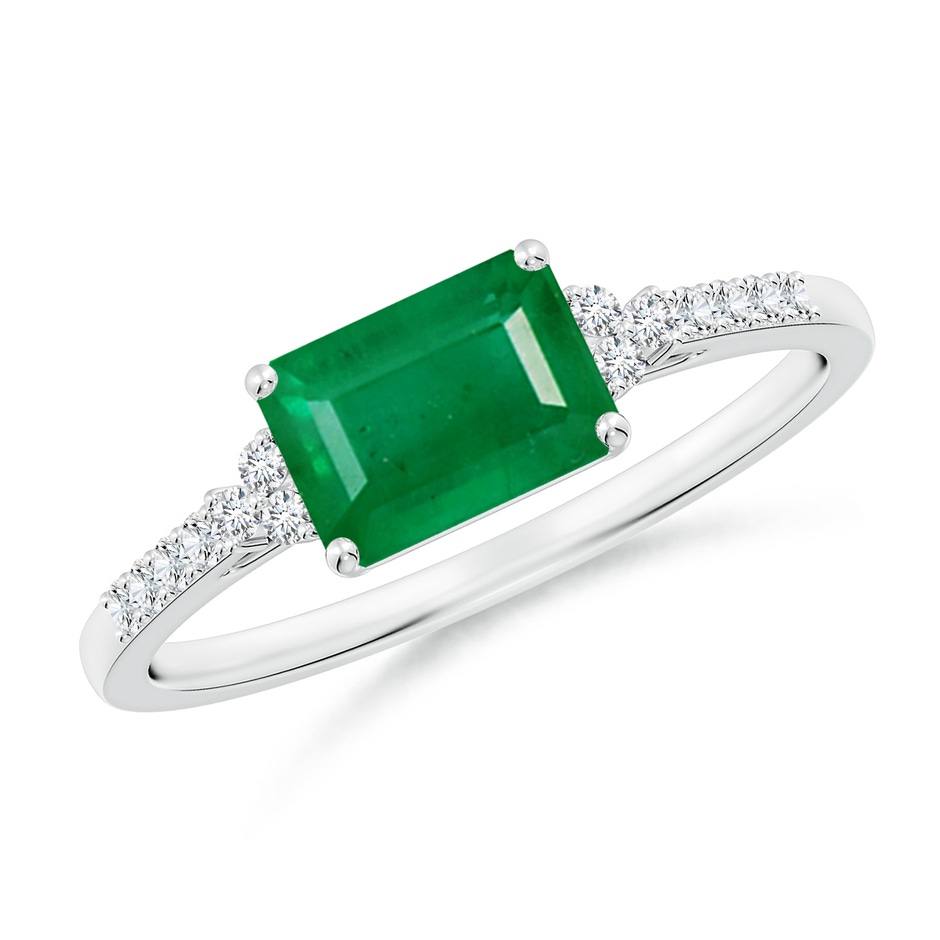 7x5mm AA East-West Emerald-Cut Emerald Side Stone Engagement Ring in White Gold 