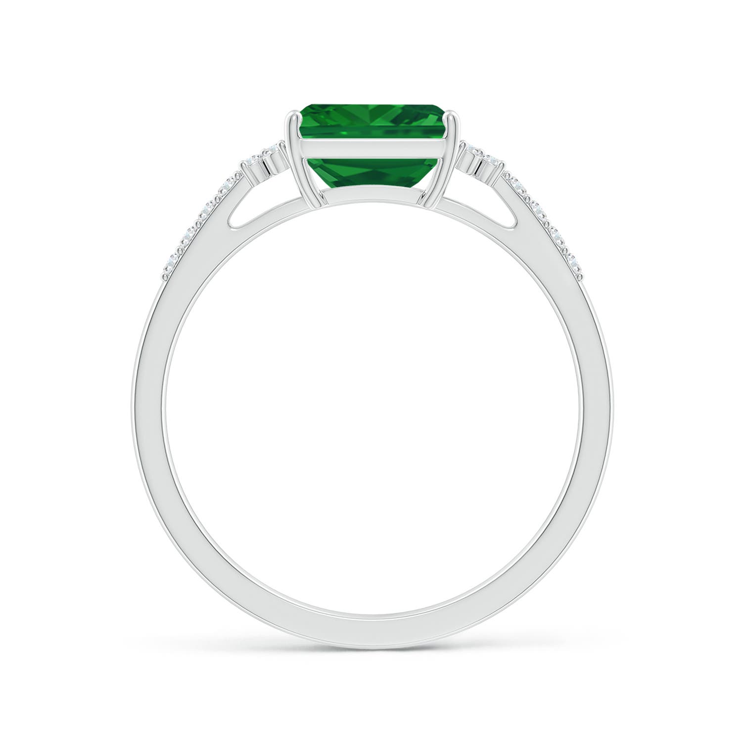 7x5mm AAA East-West Emerald-Cut Emerald Side Stone Engagement Ring in 18K White Gold