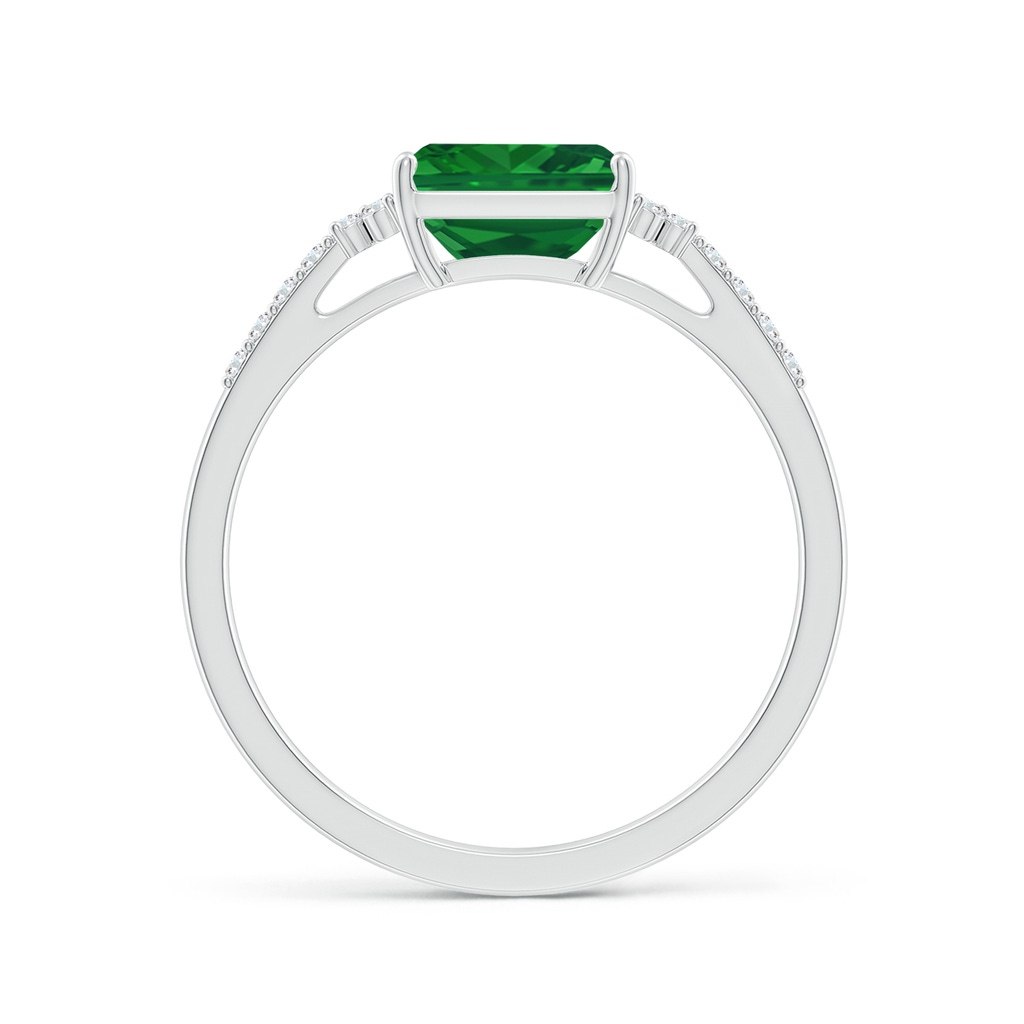 7x5mm AAA East-West Emerald-Cut Emerald Side Stone Engagement Ring in White Gold - side 199