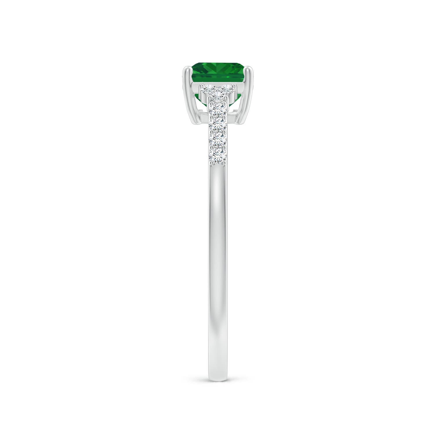 7x5mm AAA East-West Emerald-Cut Emerald Side Stone Engagement Ring in White Gold - side 3