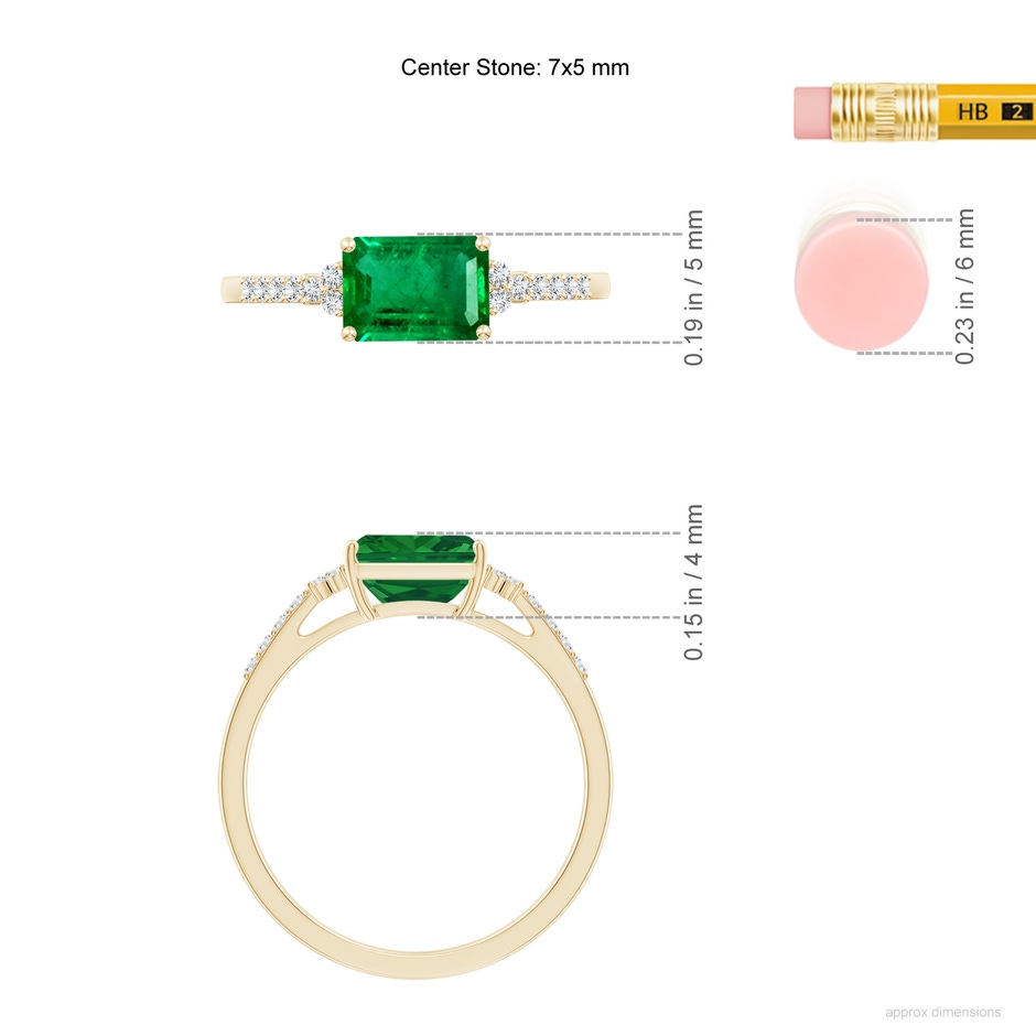 7x5mm AAA East-West Emerald-Cut Emerald Side Stone Engagement Ring in Yellow Gold ruler