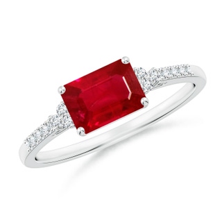 7x5mm AAA East-West Emerald-Cut Ruby Side Stone Engagement Ring in White Gold