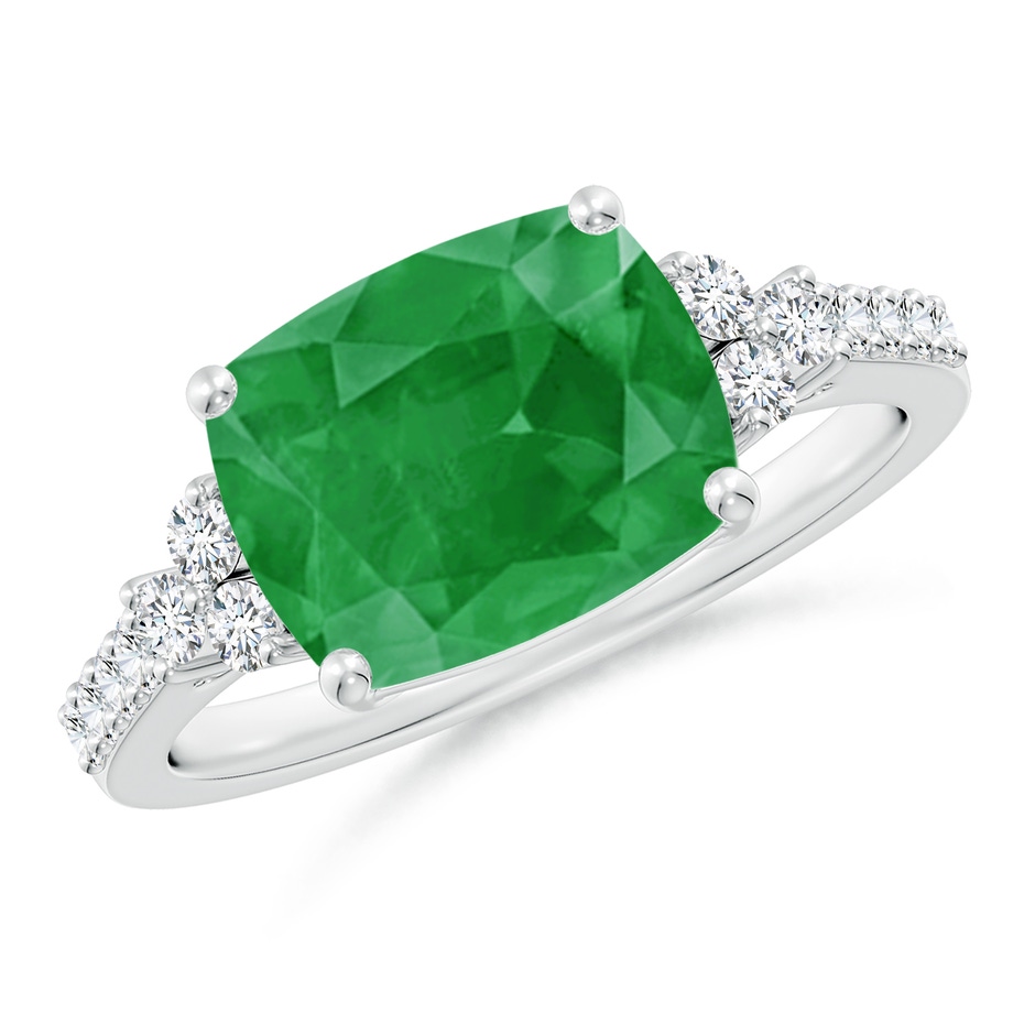 10x8mm A East-West Cushion Rectangular Emerald Side Stone Engagement Ring in P950 Platinum 