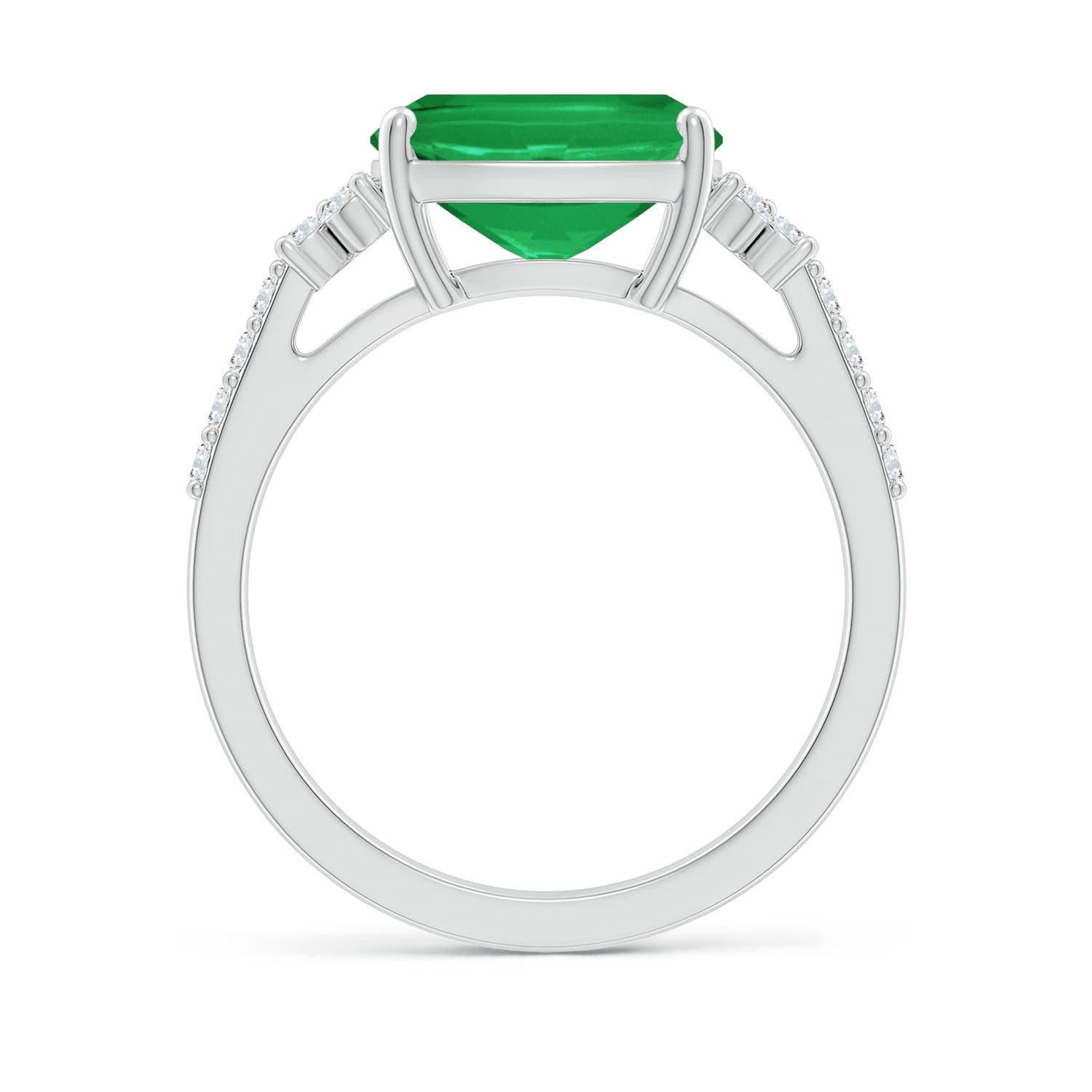 10x8mm A East-West Cushion Rectangular Emerald Side Stone Engagement Ring in P950 Platinum