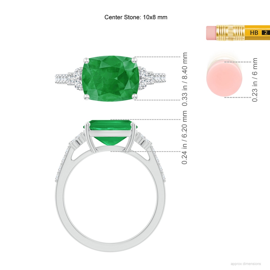 10x8mm A East-West Cushion Rectangular Emerald Side Stone Engagement Ring in P950 Platinum ruler