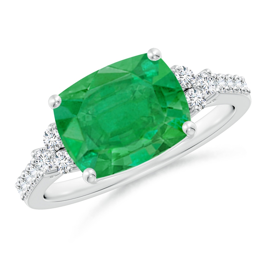 10x8mm AA East-West Cushion Rectangular Emerald Side Stone Engagement Ring in White Gold 