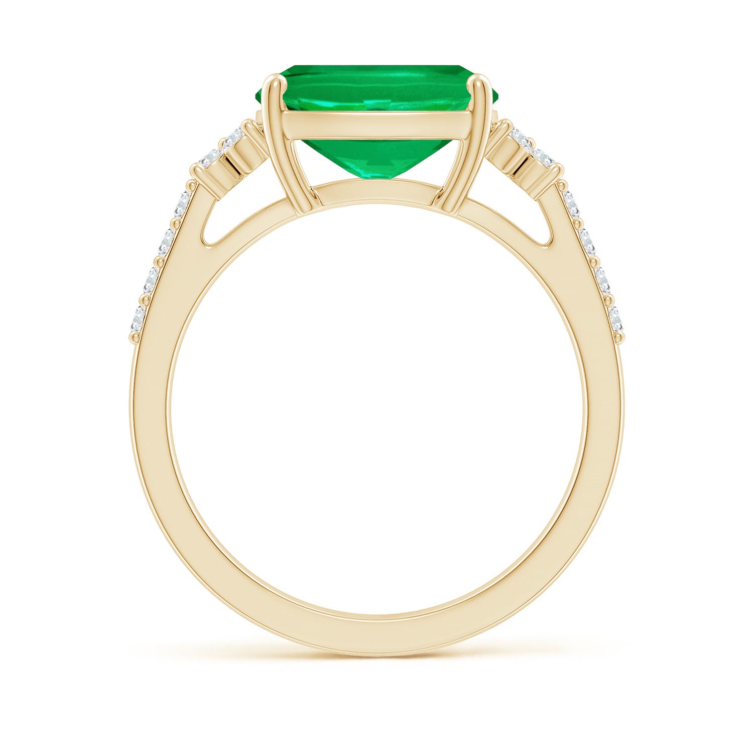 10x8mm AAA East-West Cushion Rectangular Emerald Side Stone Engagement Ring in Yellow Gold