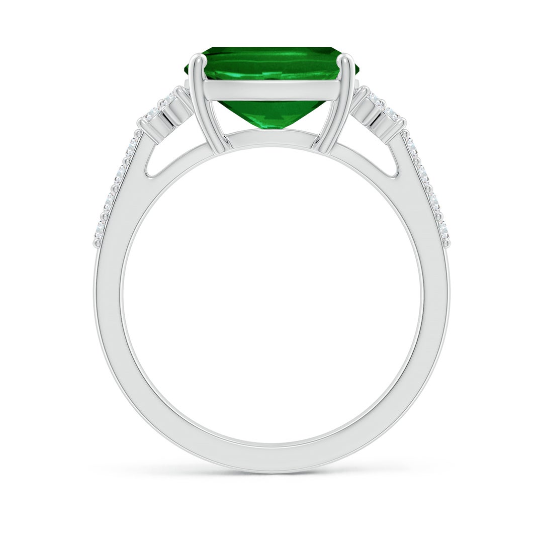 10x8mm AAAA East-West Cushion Rectangular Emerald Side Stone Engagement Ring in P950 Platinum - side 2