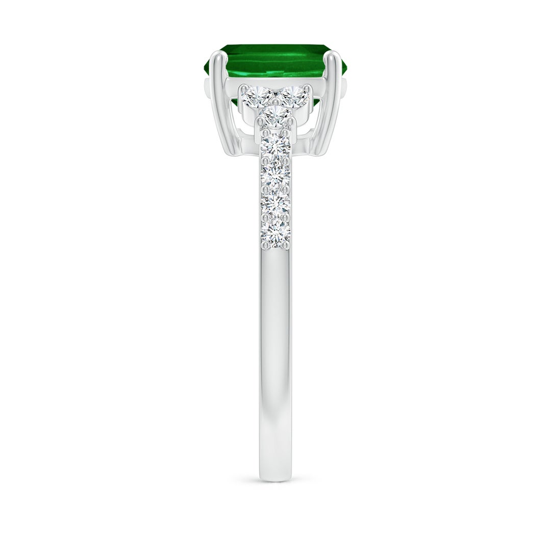 10x8mm AAAA East-West Cushion Rectangular Emerald Side Stone Engagement Ring in P950 Platinum - side 3