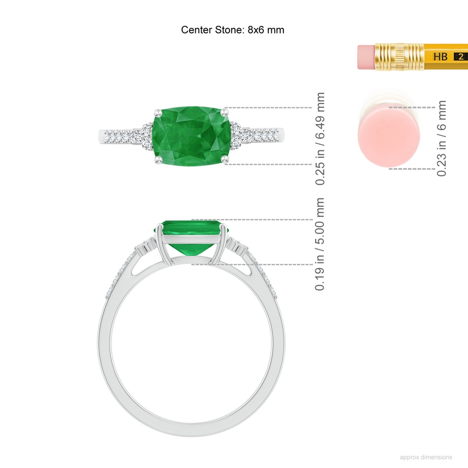 8x6mm A East-West Cushion Rectangular Emerald Side Stone Engagement Ring in P950 Platinum ruler