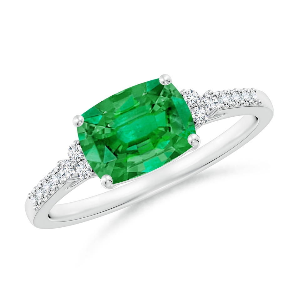 8x6mm AAA East-West Cushion Rectangular Emerald Side Stone Engagement Ring in P950 Platinum 