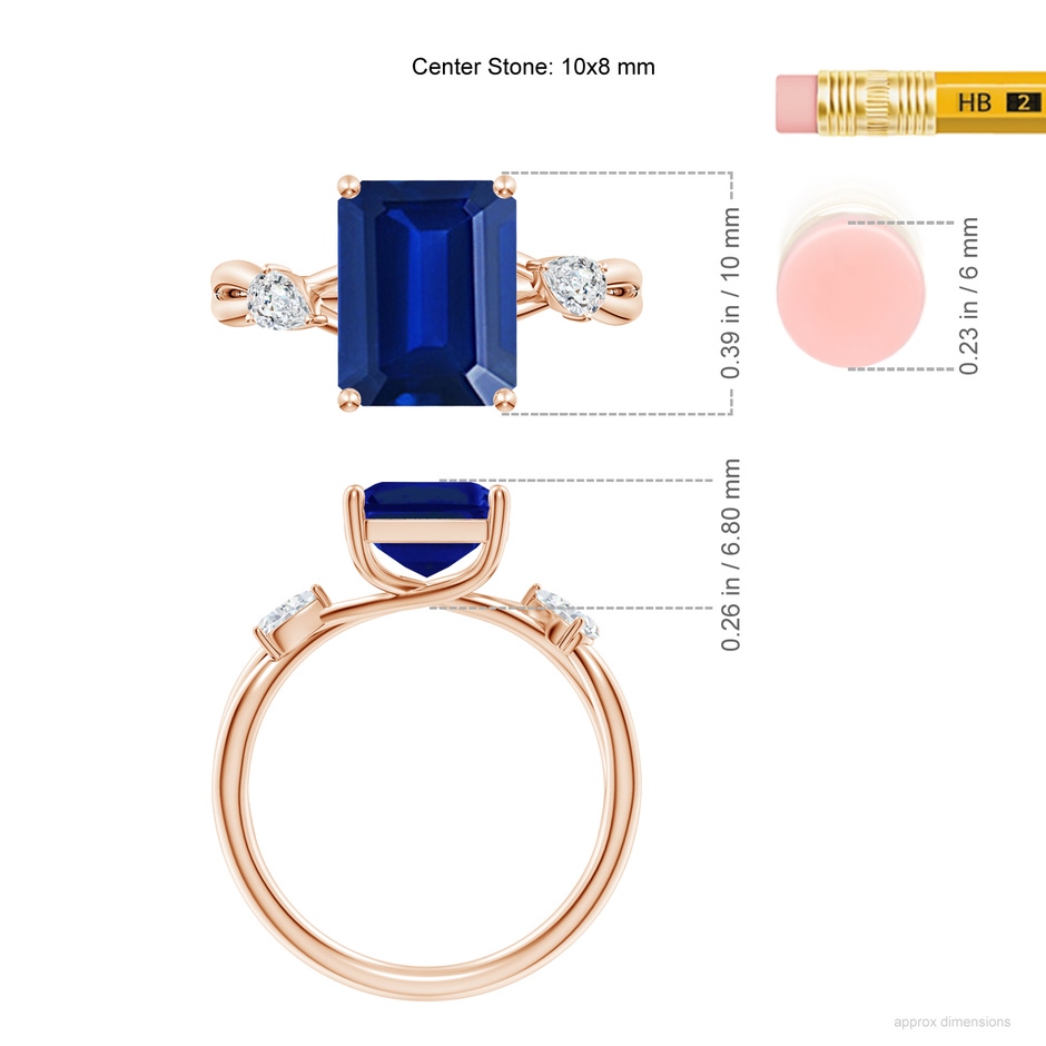 10x8mm Lab-Grown SR4633SD-RGE-AAAA-10x8 in 18K Rose Gold ruler