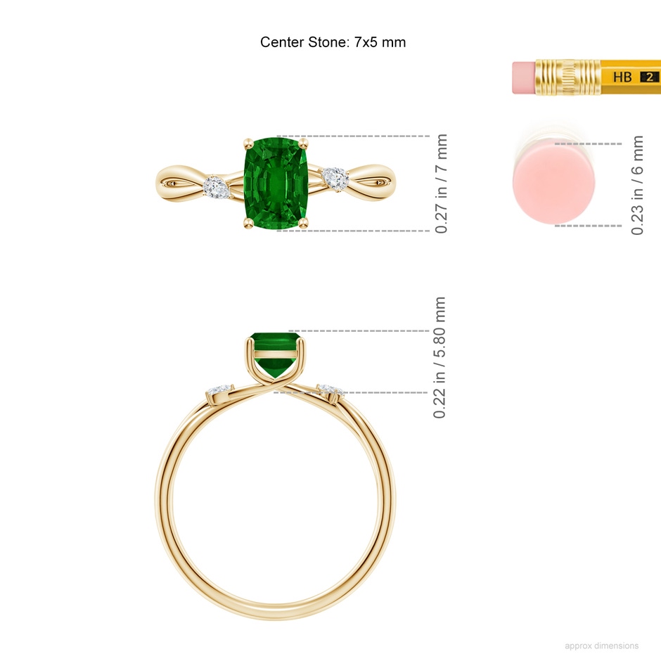7x5mm AAAA SR4634ED-YG-AAAA-7x5 in Yellow Gold ruler