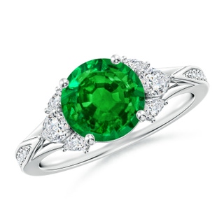 8mm AAAA Round Emerald Engagement Ring with Pear Diamonds in P950 Platinum