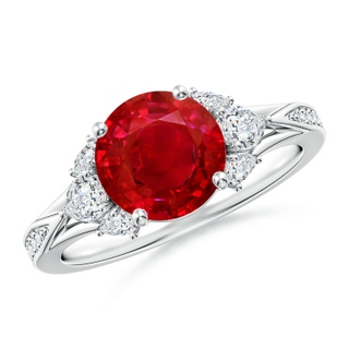 8mm AAA Round Ruby Engagement Ring with Pear Diamonds in White Gold
