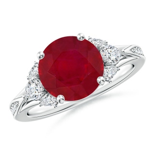9mm AA Round Ruby Engagement Ring with Pear Diamonds in White Gold