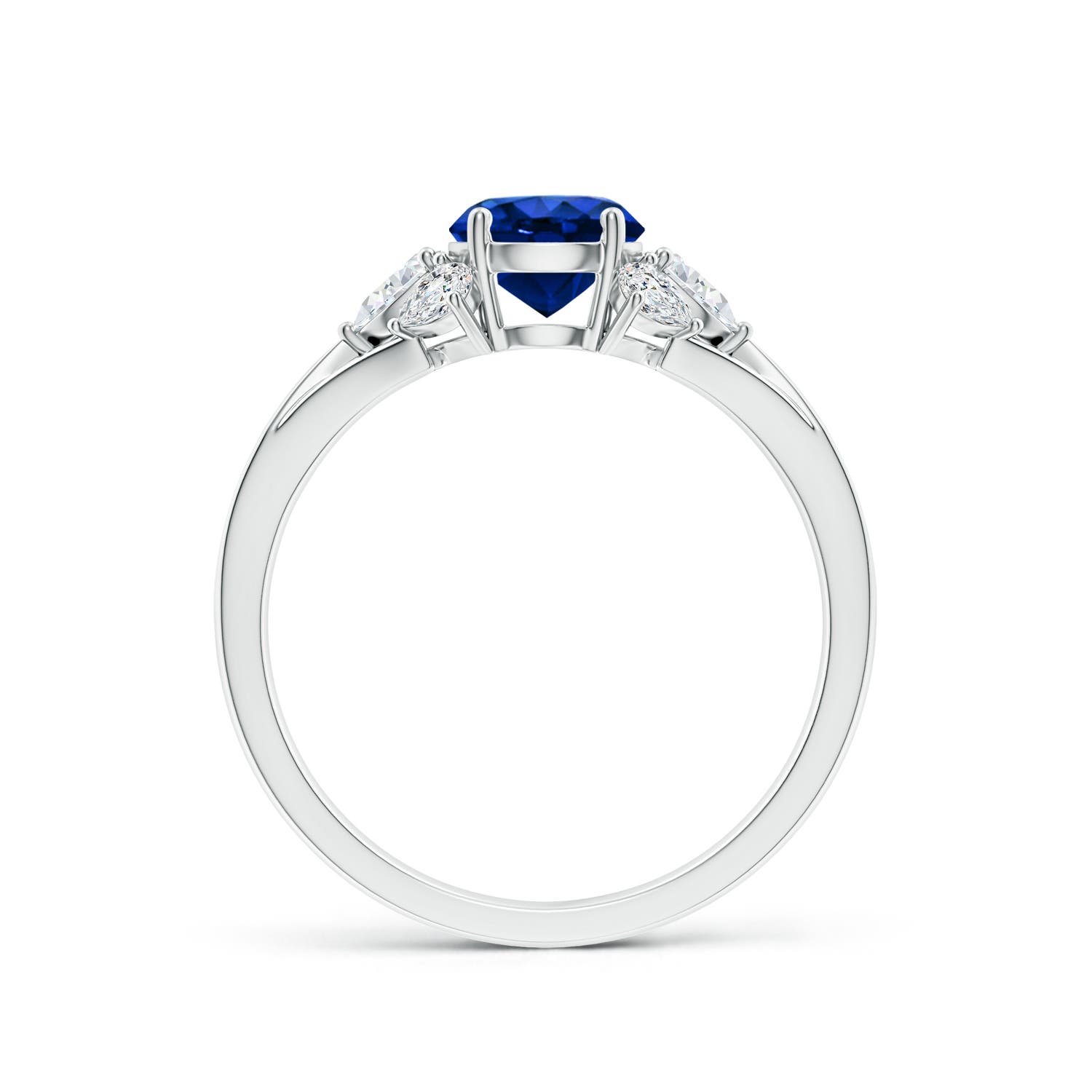 6mm AAAA Round Blue Sapphire Engagement Ring with Pear Diamonds in 18K White Gold