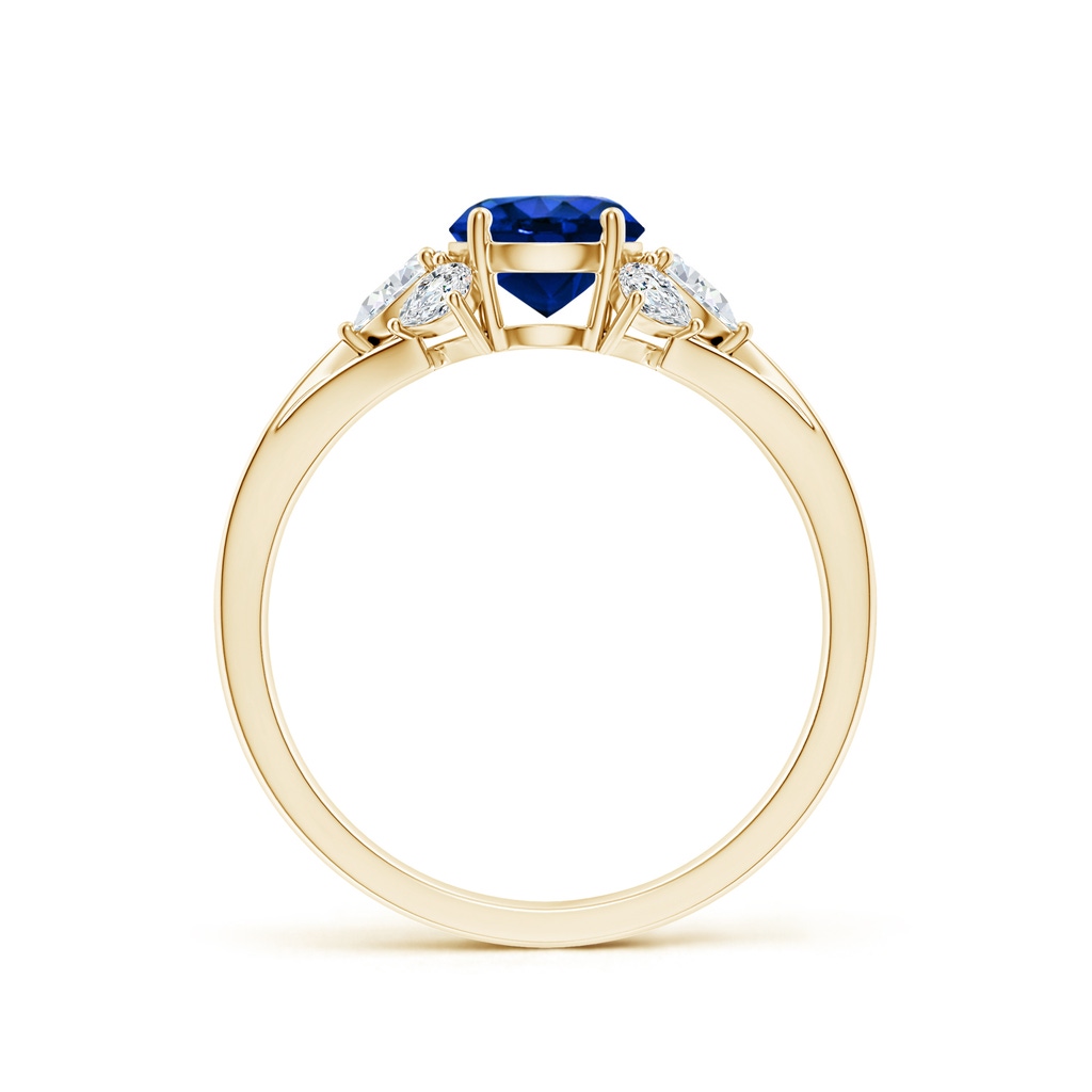 6mm Lab-Grown Round Blue Sapphire Engagement Ring with Pear Diamonds in 18K Yellow Gold - side 199