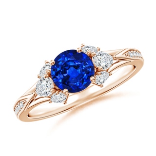 6mm Lab-Grown Round Blue Sapphire Engagement Ring with Pear Diamonds in Rose Gold